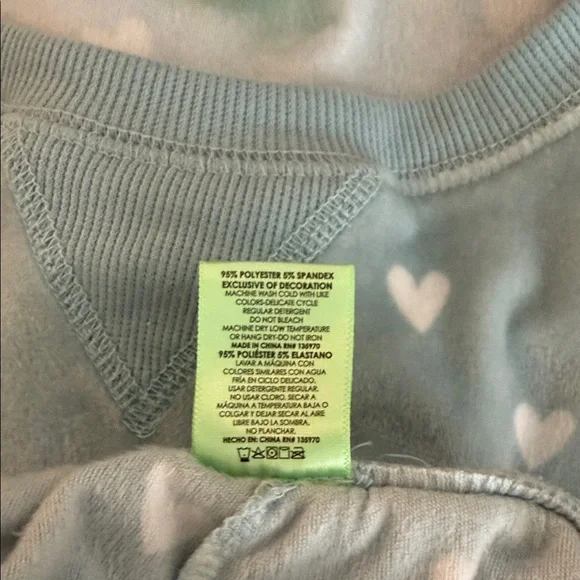 Soft & Cuddly Velour Mint Green & White Heart Pajama/Loungewear Set Size M - Picture 6 of 6